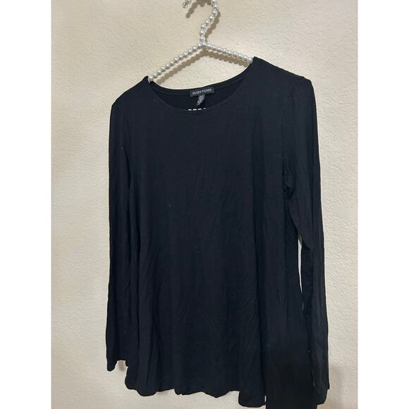 Eileen Fisher Size Small Top Black Long Sleeve Casual Stretchy Shirt Made in USA - Picture 4 of 8